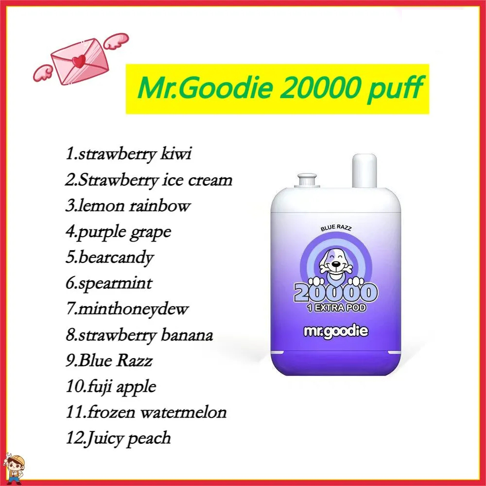 Большой затяжной из Vape Mr.goodie 20000 Puff 20k Puff Ondestable Vape Rechargable E Сигареты сетчатая катушка 12 цветов 20 мл*2 E-Liquid Puff 20k Vape 2%5%