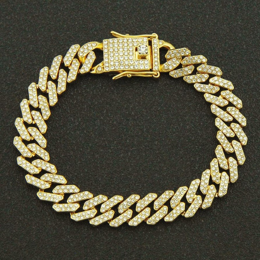 12mm 7 8 9 cali Hip Hop Gold Srebrne Rosegold Iced Out Miami Cuban Link Chain Bracelets289J