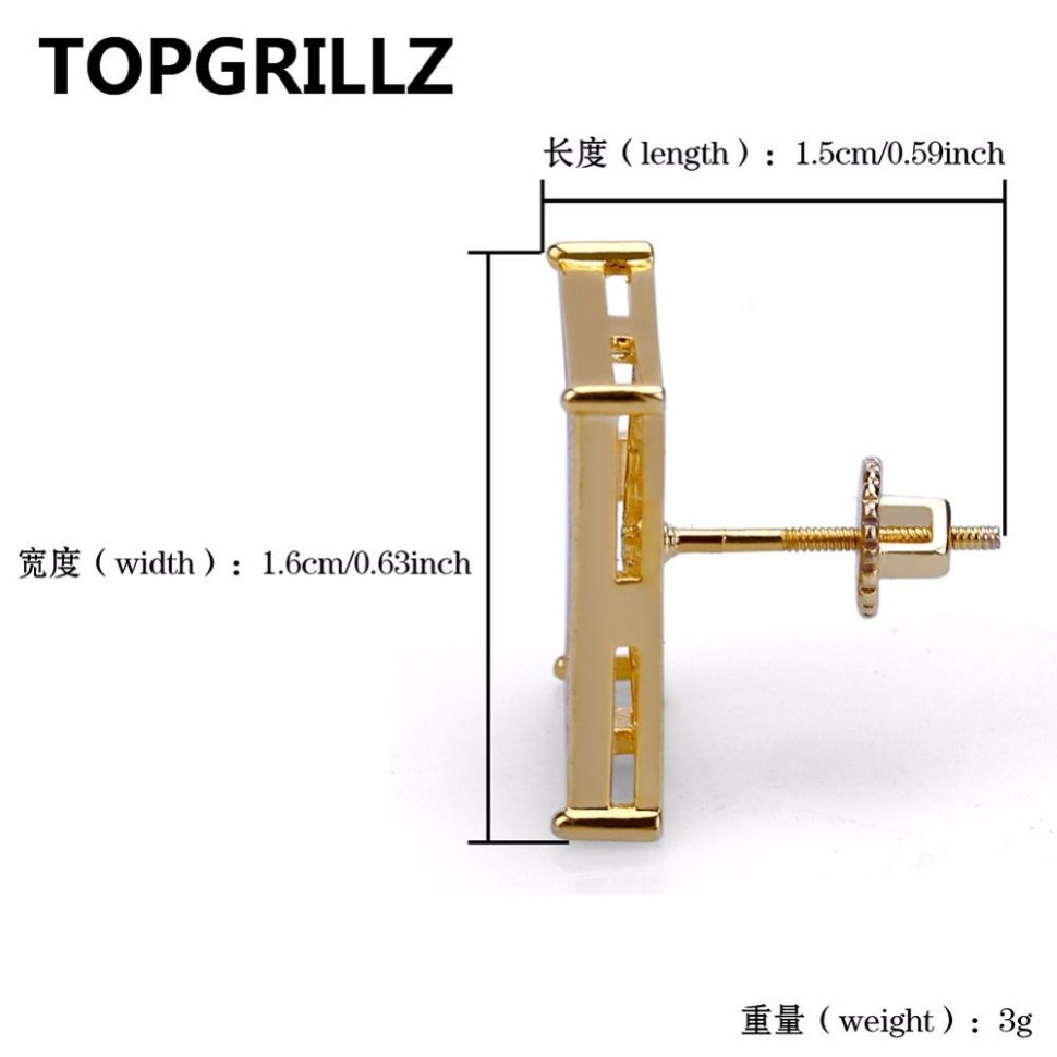 TOPGRILLZ HIP HOP MĘŻCZYZN BLING JEED KODEK ZŁOTA Kolor Złote Kolor Mrożony Mikro Pave Cubic Cydron Lab D Colding z śrubą Back186f