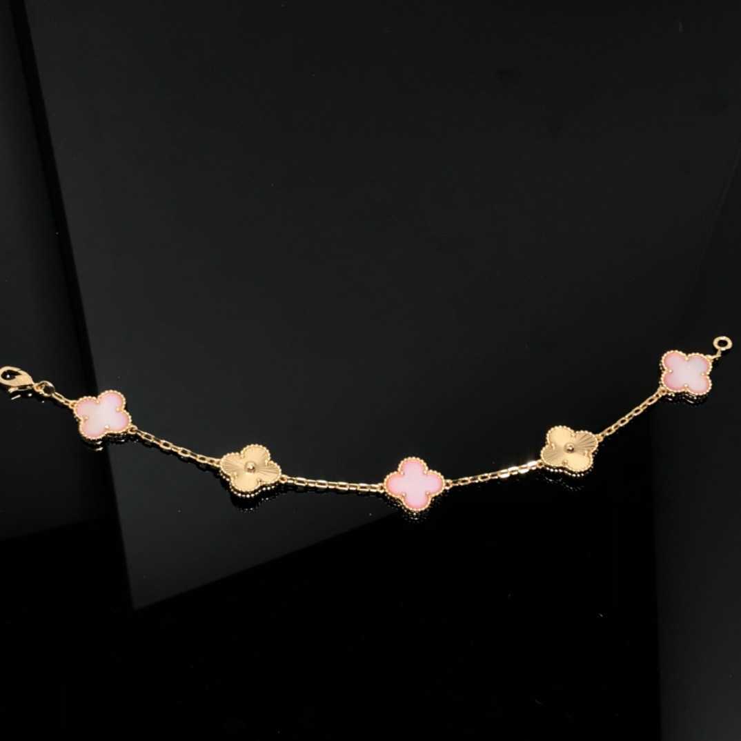 Gioielli di design Bracciale di lusso Catena a maglie Vanca Argento 925 Oro 18 carati Cinque fiori Lucky Clover Bracciale con conchiglia in polvere Femminile Lusso Piccolo amico