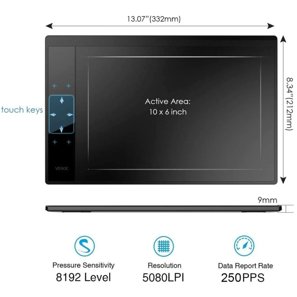 Blackboards Veikk A30 Grafisk surfplatta 8192 Tryckkänslighet batterifri passiv penna USB 9mm tunn ritningstablett 4 nycklar pekplatta