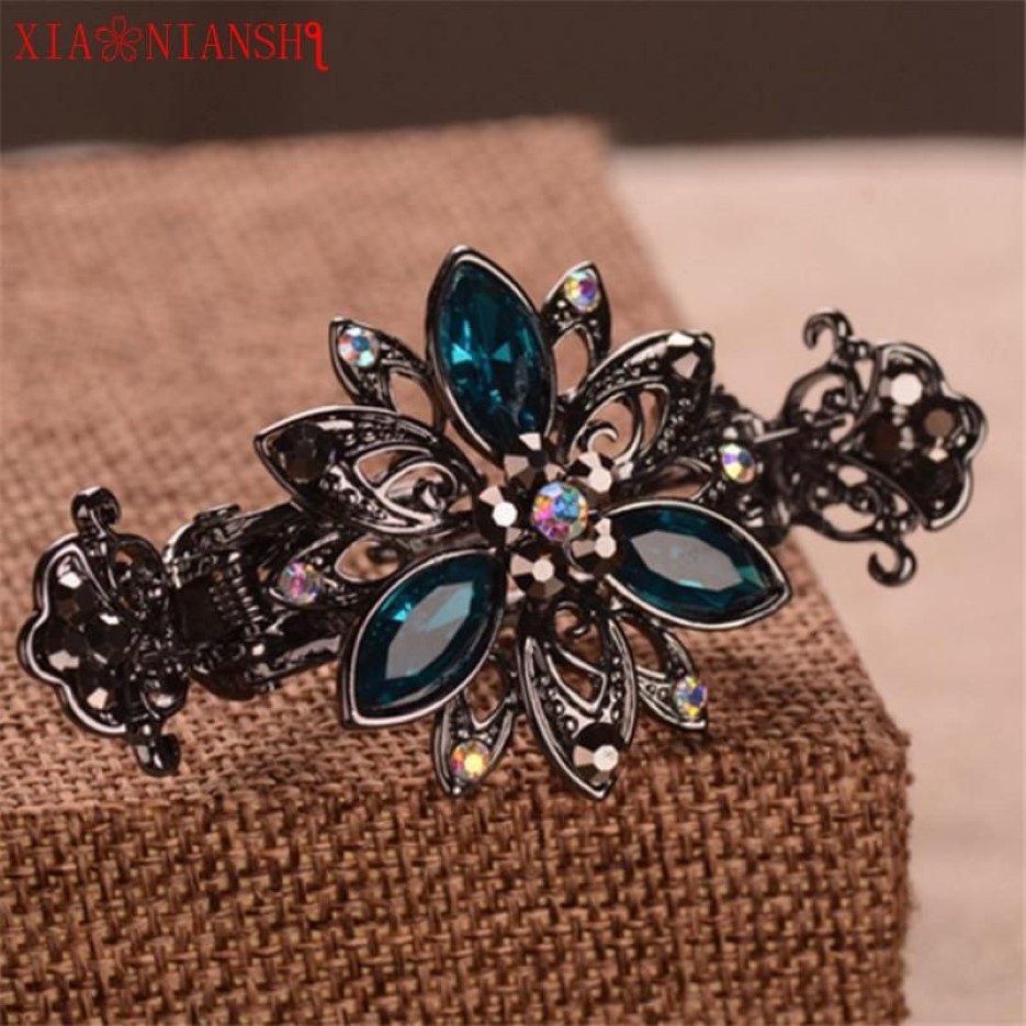 Nyaste hårklämmor Alloy Hairpins Crab Claw Clip with Crystal Flower Vintage Women Wedding Head Band Hair Accessories242o