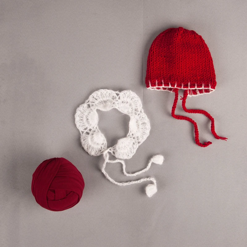 Set Fotografia Neonato Abbigliamento Crochet Cappello Di Natale + Scialle + Avvolgere 3 PzStudio Puntelli Foto Bambino Accessori Infantile Regalo Neonato