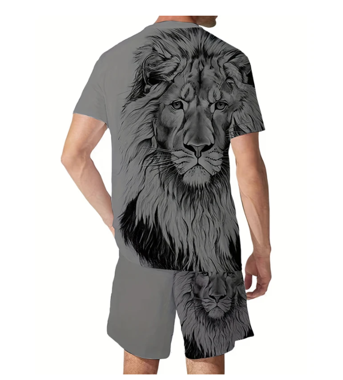 Plus Size 3D Lion Print T-shirt da uomo cool Shorts Set sport fitness Summer Street Style Grafica oversize 2 pezzi Abbigliamento uomo S-6XL