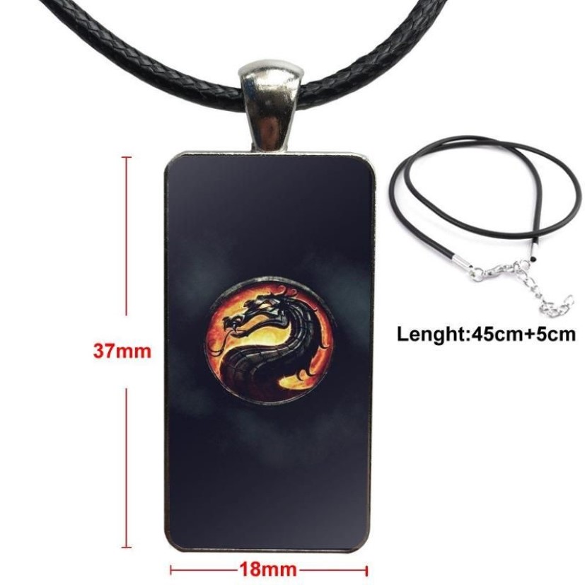 Mortal Kombat Sub Glass Cabochon Pendant Necklace Rectangle Fashion Necklace for Woman Vintage Statemen