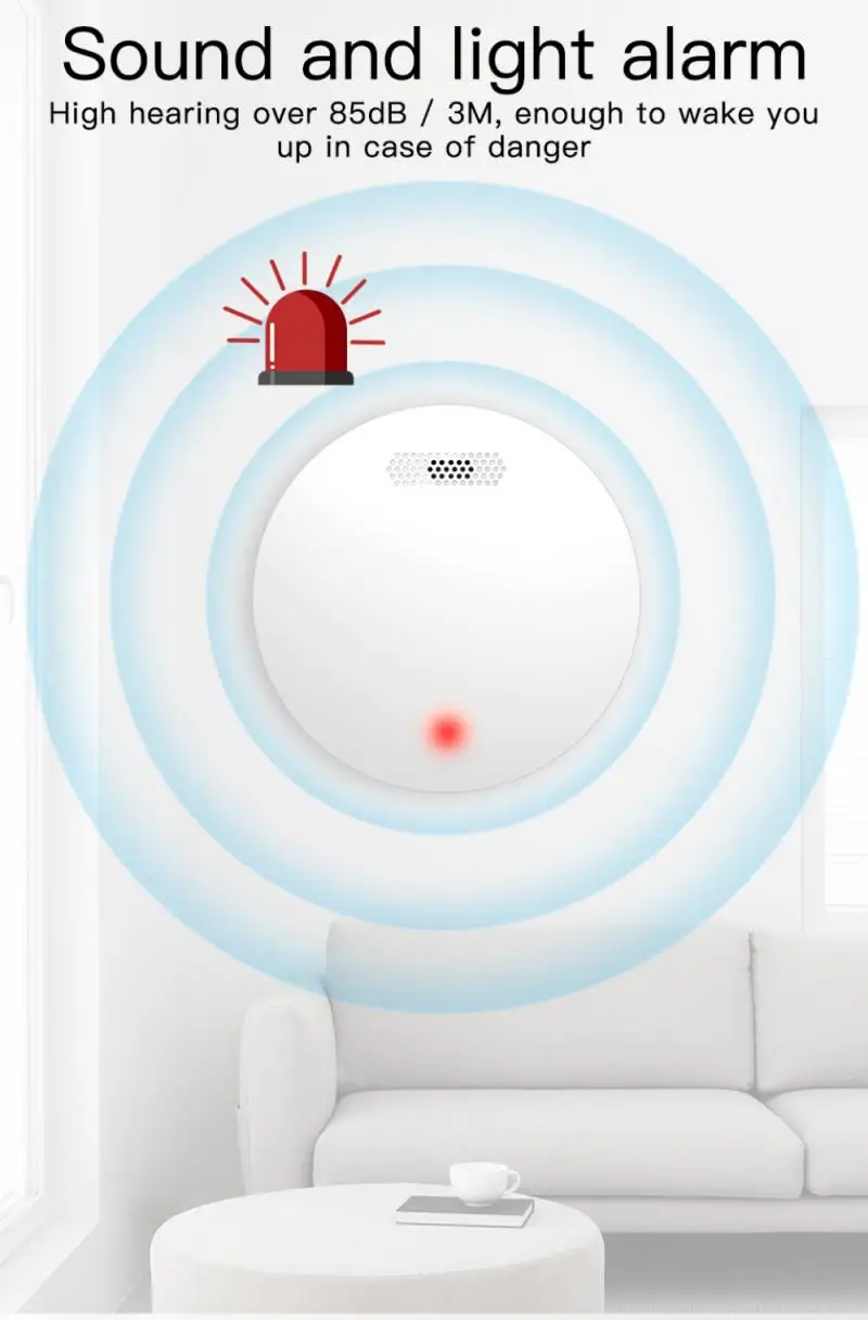 Detector tuya wifi inteligente detector de fumaça proteção de alarme de incêndio fumaça som e luz sensor de alarme sistema de segurança em casa inteligente vida inteligente