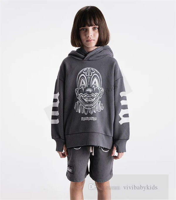 NU style Kids letter printed hoodies Fashion kids clown long sleeve sweatshirt fake 2024 spring children casual tops pants clothes Booking S1116