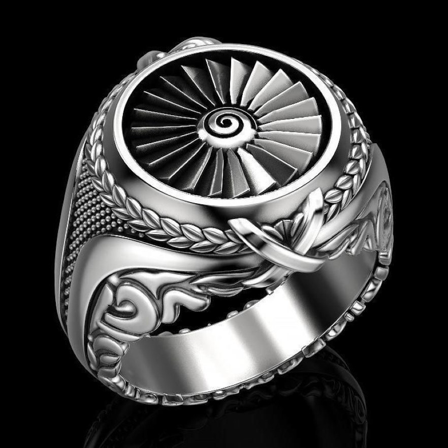 Nouvelle arrivée Bague de turbine en métal lourd créatif style punk européen et américain pour hommes vintage rétro bague plaquée argent bijoux271U