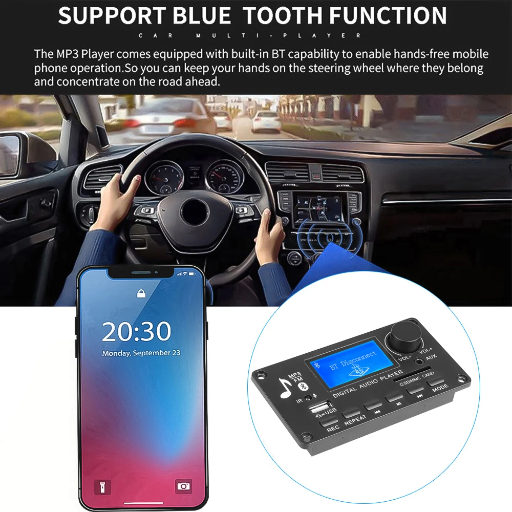 Spieler Kebidu Bluetooth 5.0 Receiver Car Kit MP3 Player Decoder Board Farbbildschirm FM Radio TF Unterstützung Anrufaufzeichnung AUX Audio für Iph