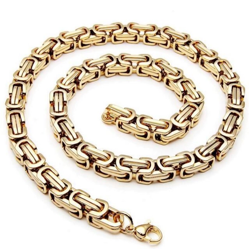 Nouveaux hommes 18K plaqué or en acier inoxydable large collier byzantin Bracelet Set289j