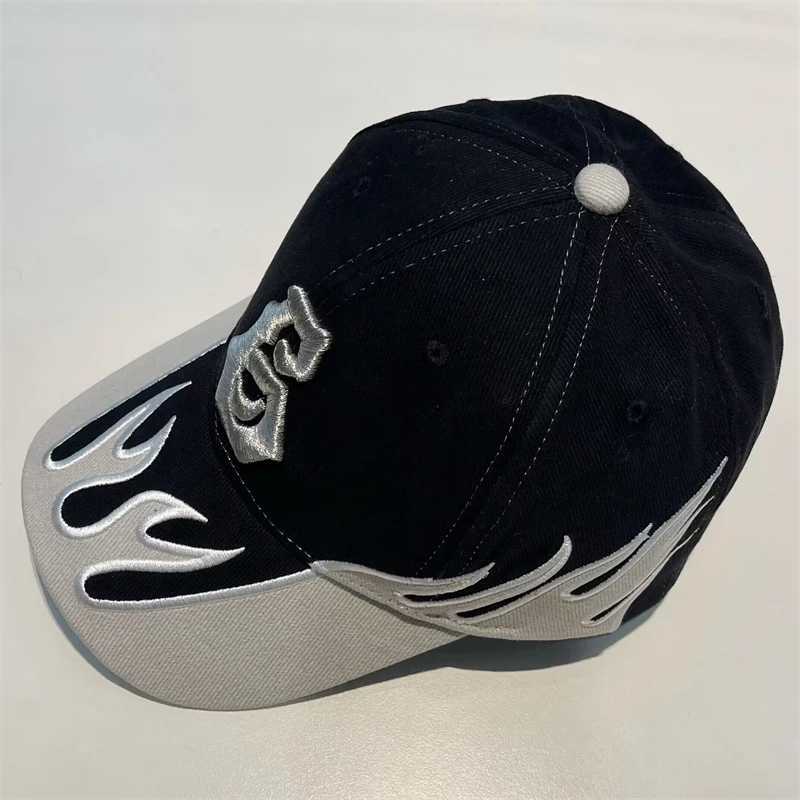 Бейсбольные кепки Kanye West Мужская шляпа для рыбалки с пламенем Шляпа от солнца Скейтборд Kpop Hammer Женская черная шляпа Blue Snap J240226