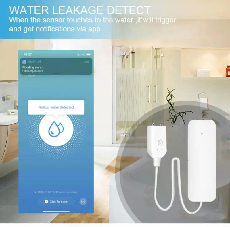 Detector Tuya Smart Zigbee/Wifi, alarma de fuga de agua, Sensor inteligente de fugas de agua para el hogar, alerta de inundación, sistema de alarma de seguridad de desbordamiento