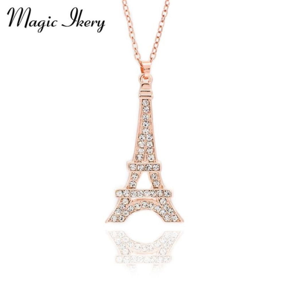 Magia Ikery Zircon Cristal Clássico Paris Torre Eiffel Colares Pendentes Rosa Cor de Ouro Moda Jóias para mulheres MKZ1392283t