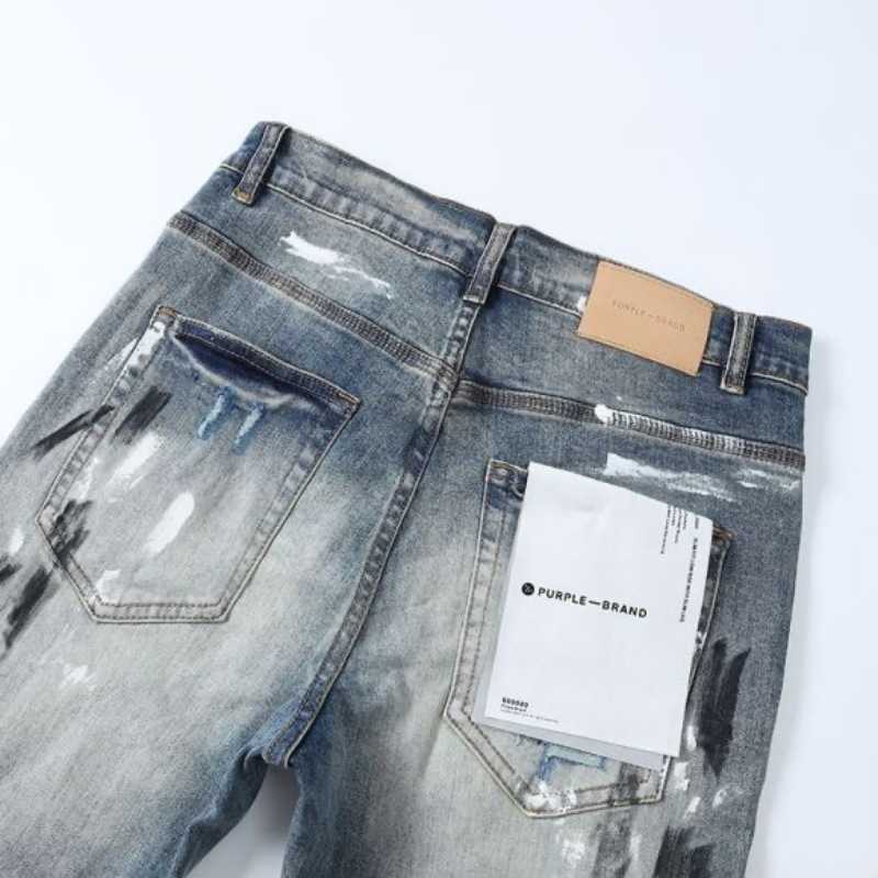 Designer Mens Jeans Luxury Brand Purple Man Purple Brand24 Ny stänk av bläck Estruerad ljusblå American Jeans och jeans