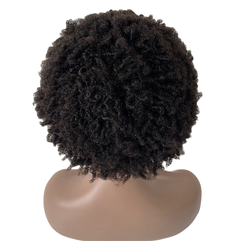 10 pouces 6 mm crépus bouclés brésiliens vierges de remplacement de cheveux humains couleur noire naturelle pleine perruque de dentelle pour les hommes noirs