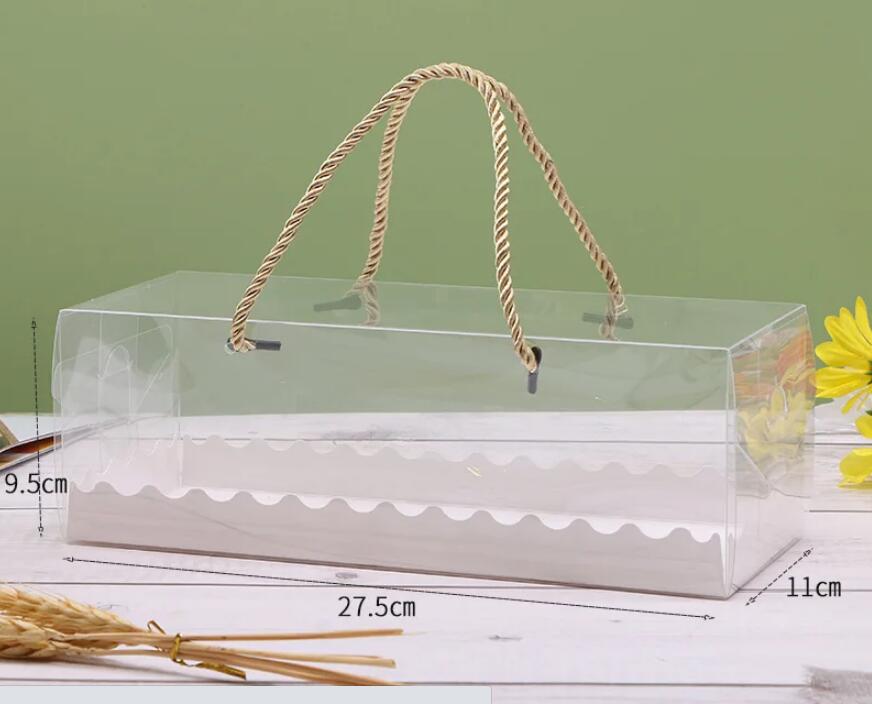 Transparent Cake Box med handtag cupcake Swiss Clear Plast Portable Packing Present Box Roll Long Cajas Flores Por Mayoreo