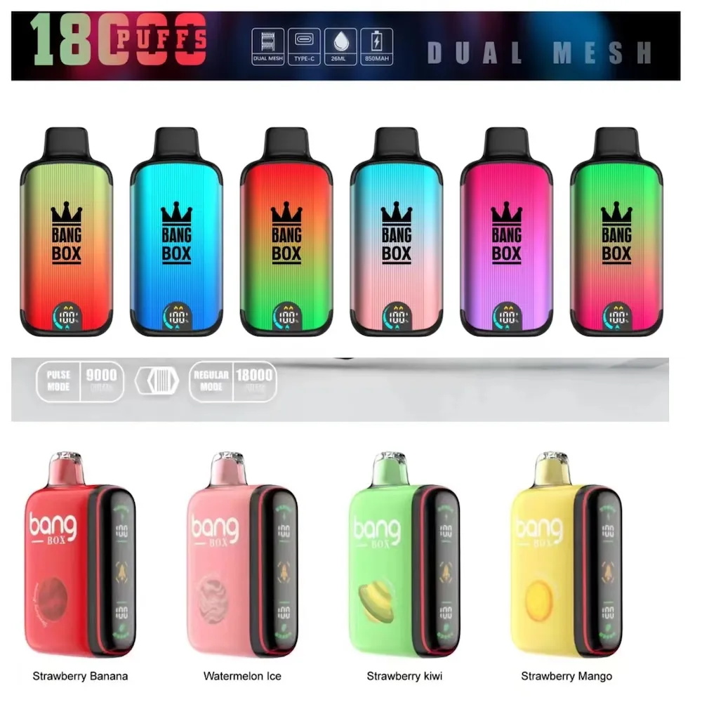 Bang Box 18000 Puffs Puff 18k bouffées numériques cigarettes électroniques jetables vape Pod dispositif 850mAh batterie 26ml vapes préremplies bouffée jetable razz bar vape desechable