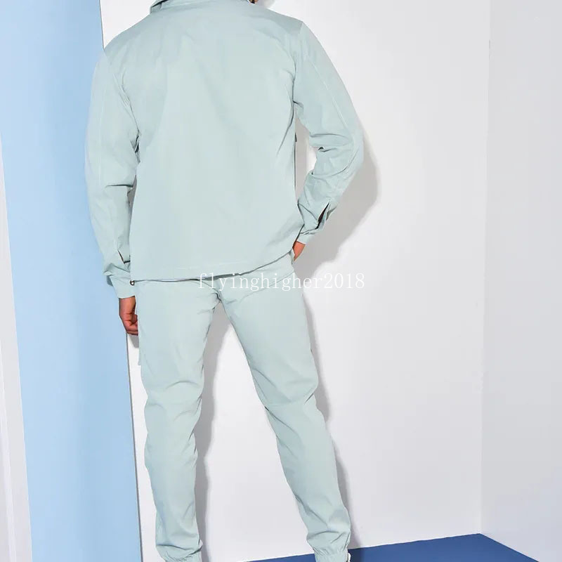 Herrspårar Jackor Jacka Lastbyxor set med Pocket Button Spring Fall Blue Tracksuit Högkvalitativ fast färg Male Fashion Suit