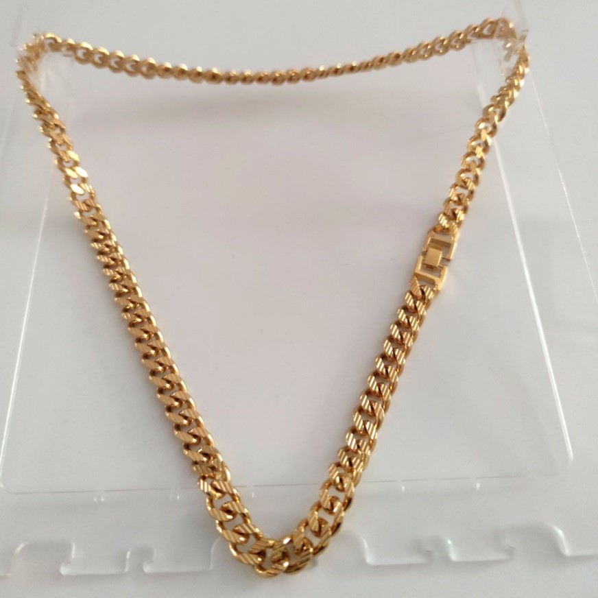 Classics 10k Fine Solid GOLD FINISH Stripe Cuban Curb Chain NECKLACE 24 Heavy Jewelry THICK238B