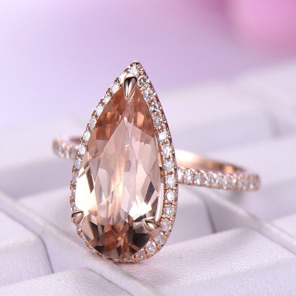 Boutique Neue Große Tropfen Edelsteine Frauen Ringe Hohe Kupfer Rose Gold Diamant Ringe Modeschmuck Whole230p