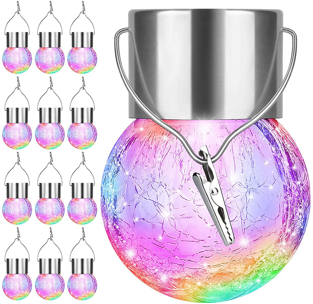 태양열 LED 정원 램프 랜턴 유리 균열 공 샹들리에 잔디 크리스마스/할로윈 파티 라이트 야외 장식 라이트