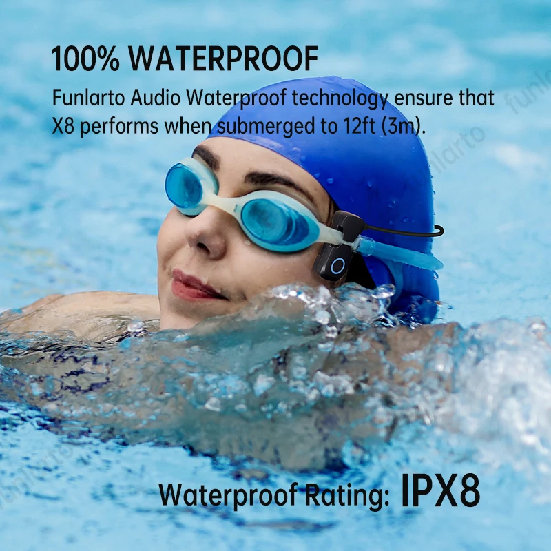 Players Waterproof MP3 Player for Swimming BluetoothCompatible IPX8 8GB Underwater Wireless Headphones for Water Sports with LED Power