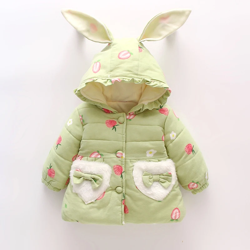 Jackor vinter peuter meisje kleding schattige konijn oor hooded baby jas dikke warma pasgeboren baby jas voor meisjes kerst bovenkleding