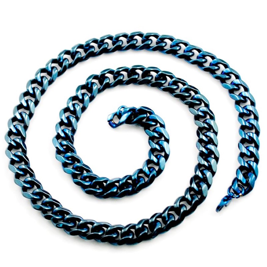 AMUMIU Trendy Blauw Hoogglans Rvs Ketting Links Chain Mannen Sieraden Cool Classic Party Geschenken HN035267Y