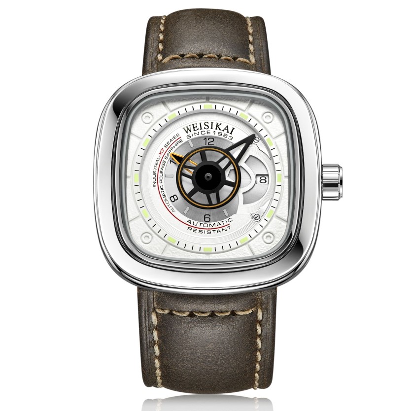 Męskie luksusowe zegarek skórzane zegarki Square Watches Sport Sport Luminous Waterproof Men Automatyczne mechaniczne zegarek 225i