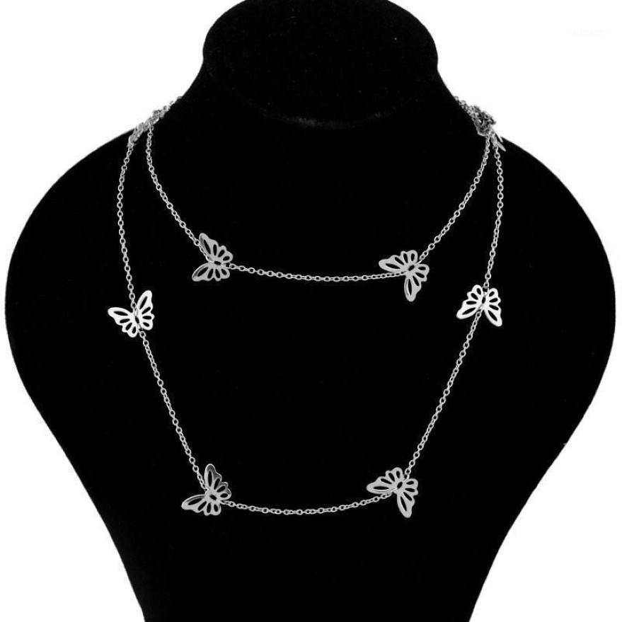 Colliers en chaîne avec petits animaux papillon et étoiles pour femmes, couleur argent, chaîne de clavicule, accessoires de bijoux, 1265t, 2020