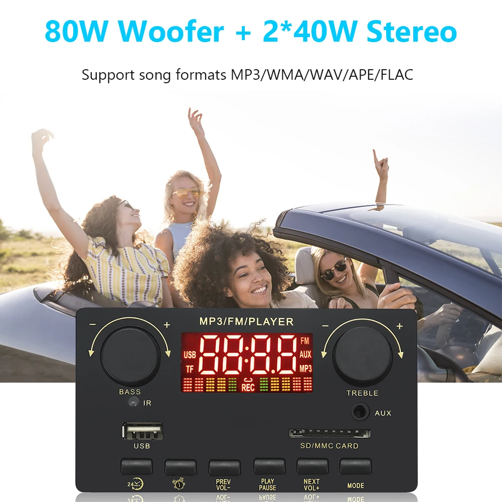 Spelers 2*40W 80W versterker Bluetooth 5.0 MP3 -speler WAV Decoder Board 12V CAR FM Radiomodule Ondersteuning TF USB AUX Handsfree Call Record