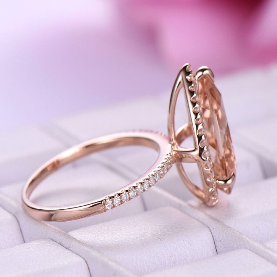 Boutique Neue Große Tropfen Edelsteine Frauen Ringe Hohe Kupfer Rose Gold Diamant Ringe Modeschmuck Whole230p