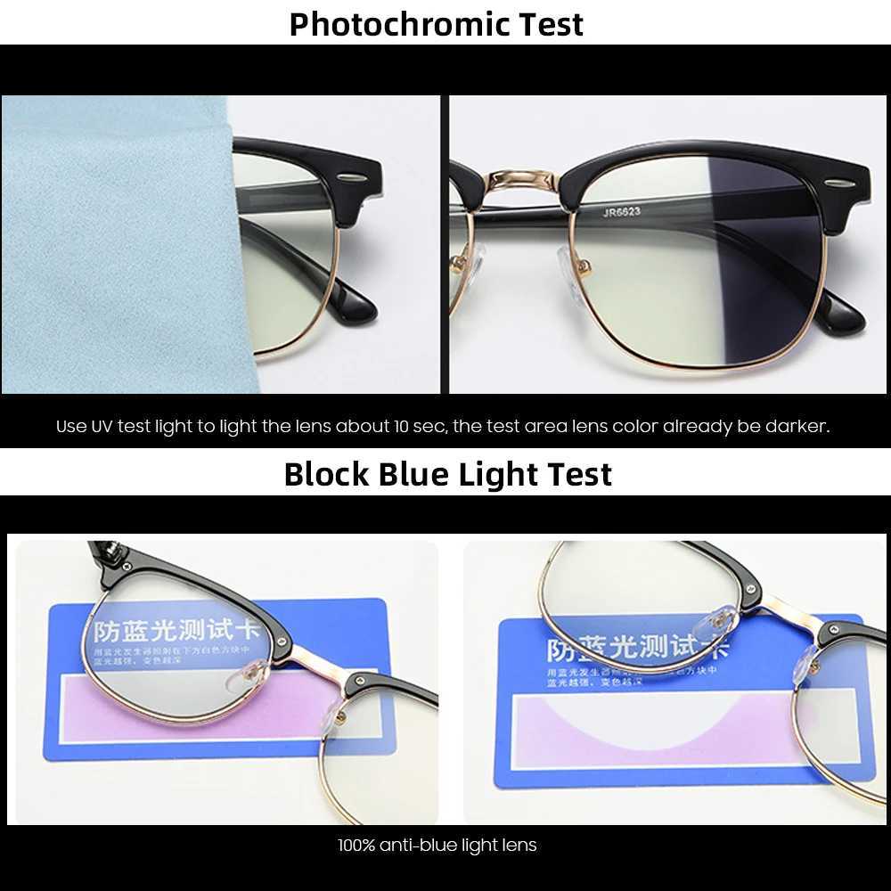 Eyeglass Frame Semi Rimless Photochromic Glasses Men Anti Blue Light Blocking Color Changing Eyeglasses Square Computer Ray Retro Women Eyewear