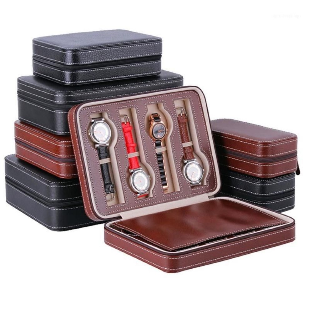 2 4 8 Slot Portable Watch Box Pu Leather Package Travel Organizer Case Display Container Lagringshållare1204U