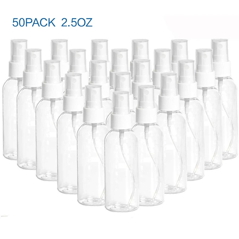 Flaska 50 st 75 ml/2,5 oz dim spray flaska premium transparent tom påfyllbar kosmetisk container parfym atomizer mini diy hantverk pump