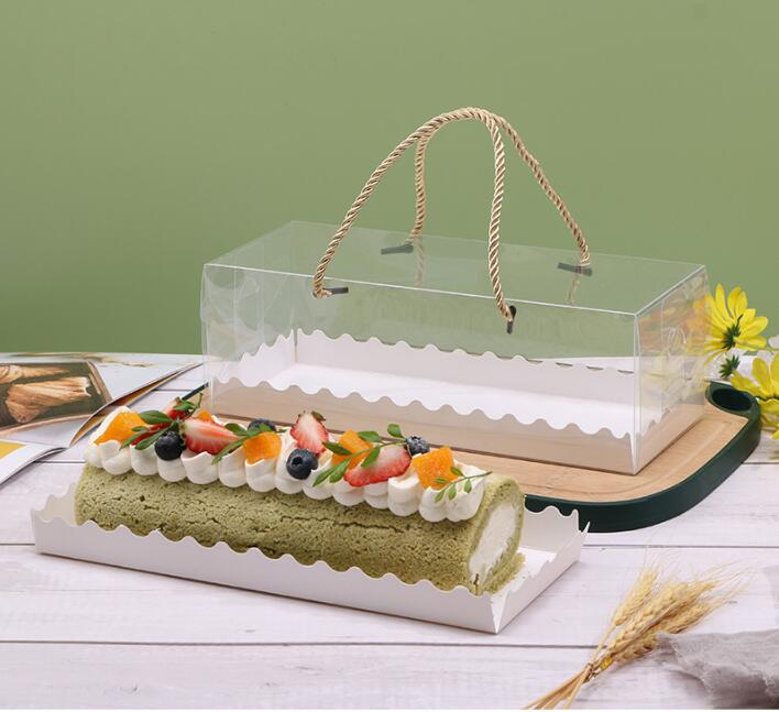 Transparent Cake Box with Handle Cupcake Swiss Clear Plastic Portable Packing Gift Box Roll Long Cajas Flores Por Mayoreo