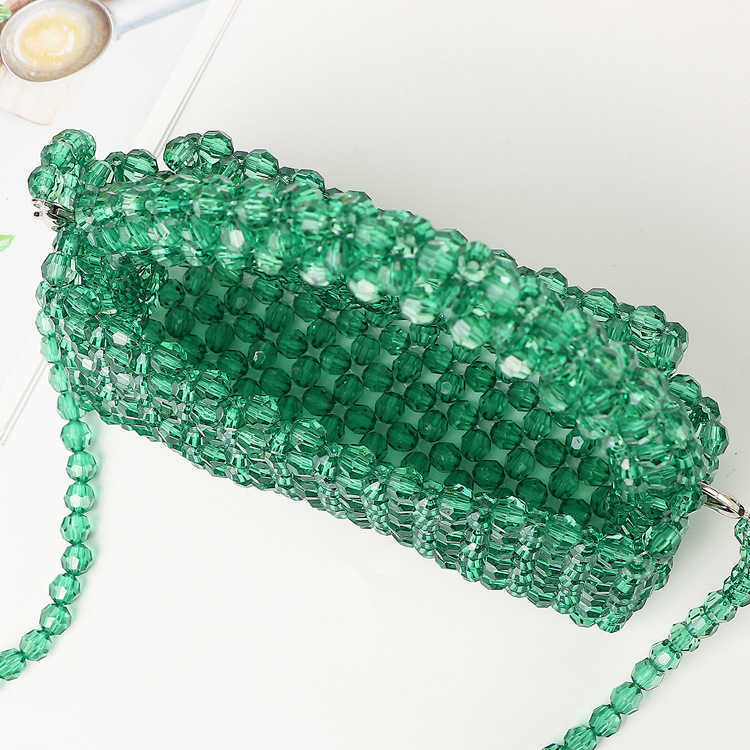 Shoulder Bags New Niche Handmade Beaded Hollowed Out Crystal Bead Woven Hand Held Crossbody Banquet Candy Colored Small Square Bag 240427