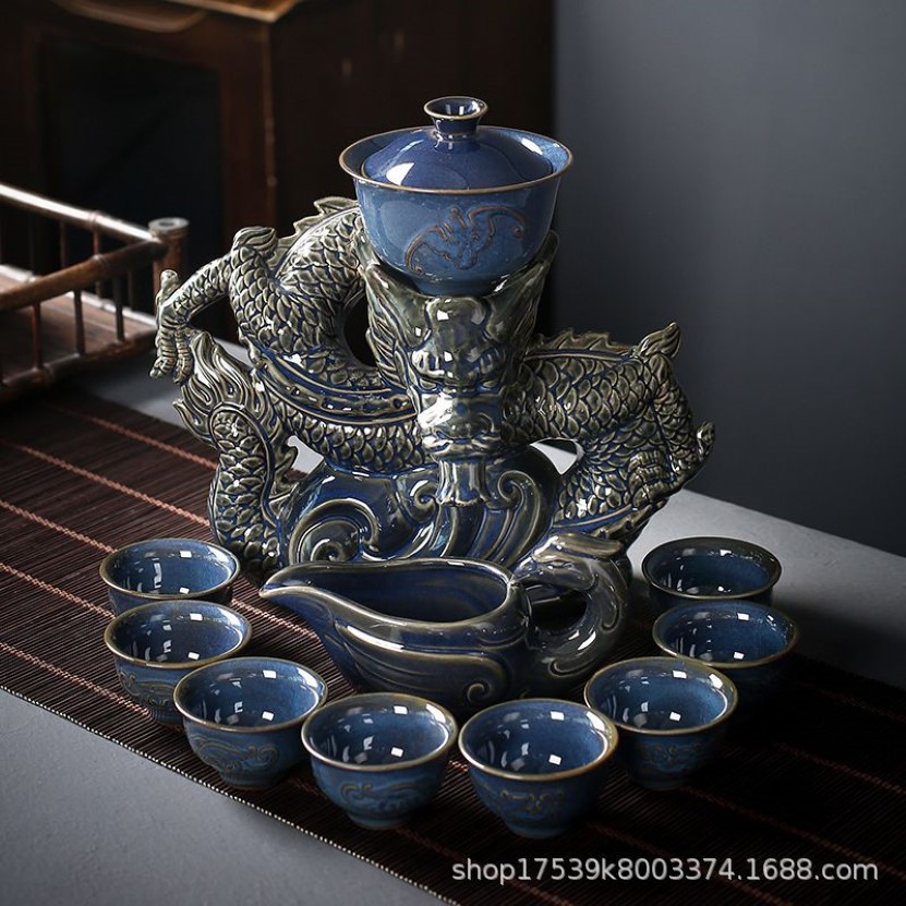 China Dragon Semi-Automatic Tea Set Lazy Brewing Kung Fu Hushållens keramiska pottceremony2260