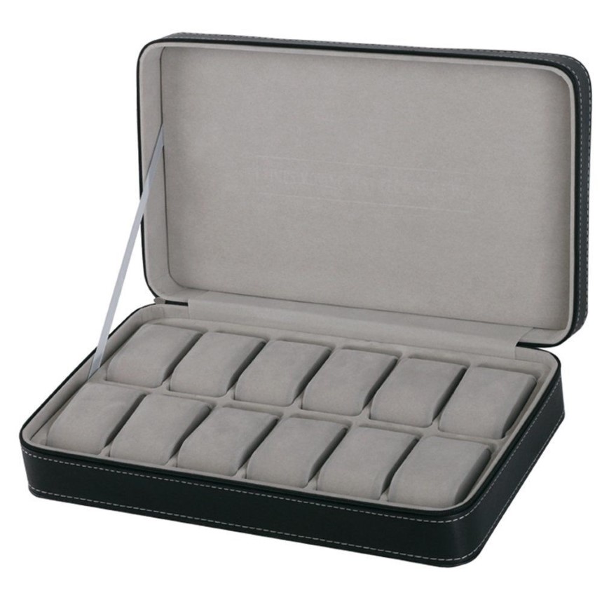 12 Slots Watch Box Winder Storage Case avec fermeture à glissière Bracelet Emballage Conteneur Présentoir Cercueil Gris pour les cadeaux d'affaires CX20326r