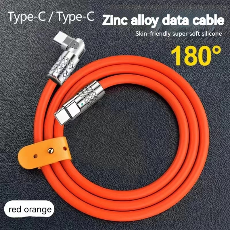 120W 6A 180° Rotating Super Fast Charge Cable Dual USB C to Type-C Charger Liquid Silicone Cable for Huawei Xiaomi Samsung S24 S23 Realme Charge Cord