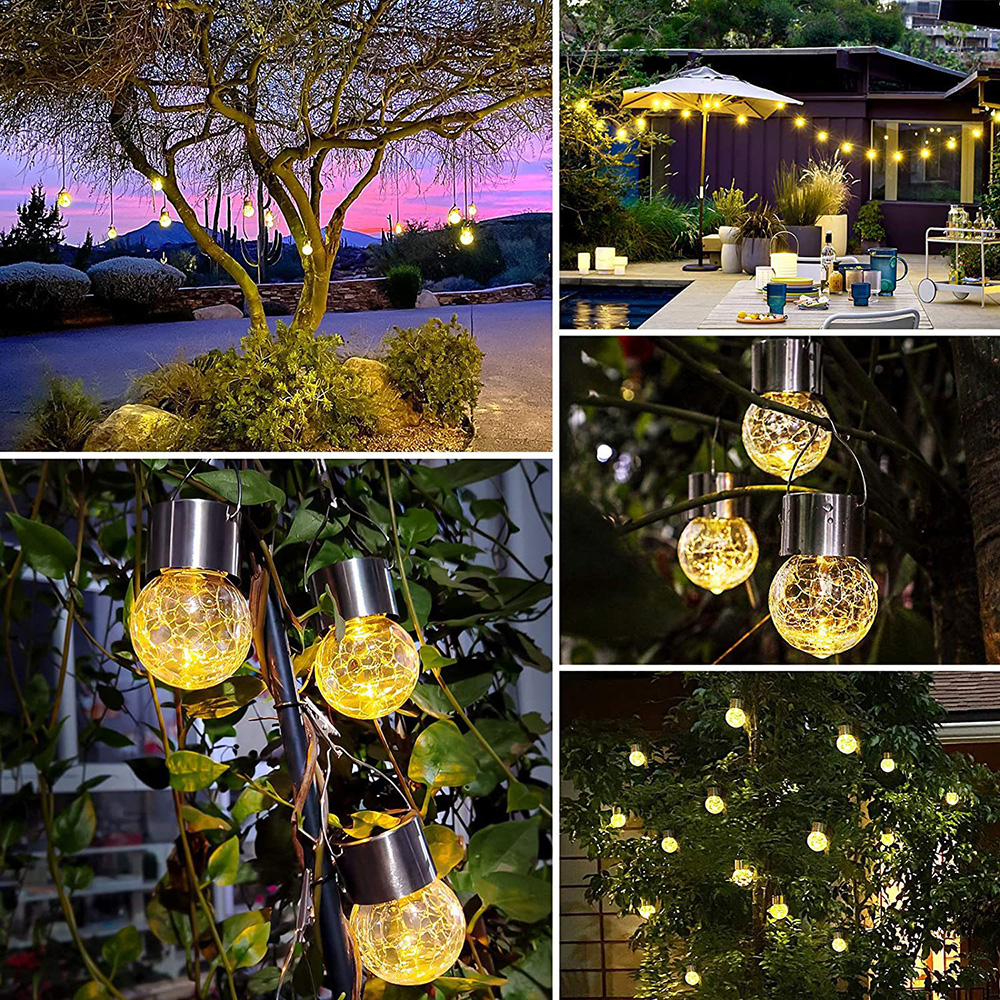 Lampada da giardino a LED solare Lanterna in vetro con palla di crepa Lampadario prato, luce feste di Natale/Halloween, decorazione esterni