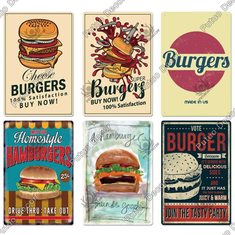 Metal boyama putuo dekor hamburger fast food plak plak metal vintage teneke tabela restoran duvar posterleri için mutfak kafe lokacı bar demir boya