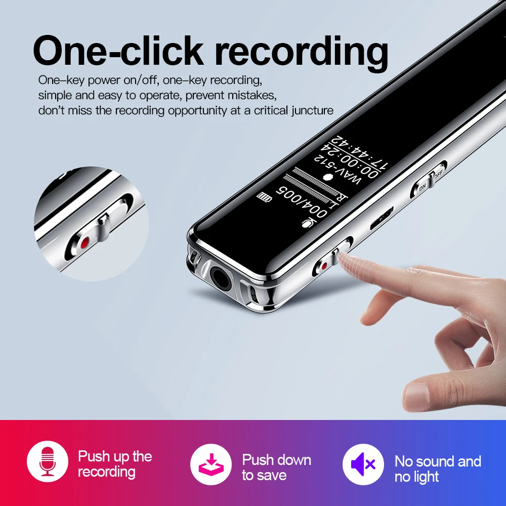 Odtwarzacz MP3 Player Digtal Voice Recorder z ekranem Dictafon HD Professional Sound Recorder 1536 kb / s audio aktywowane nagranie pióra