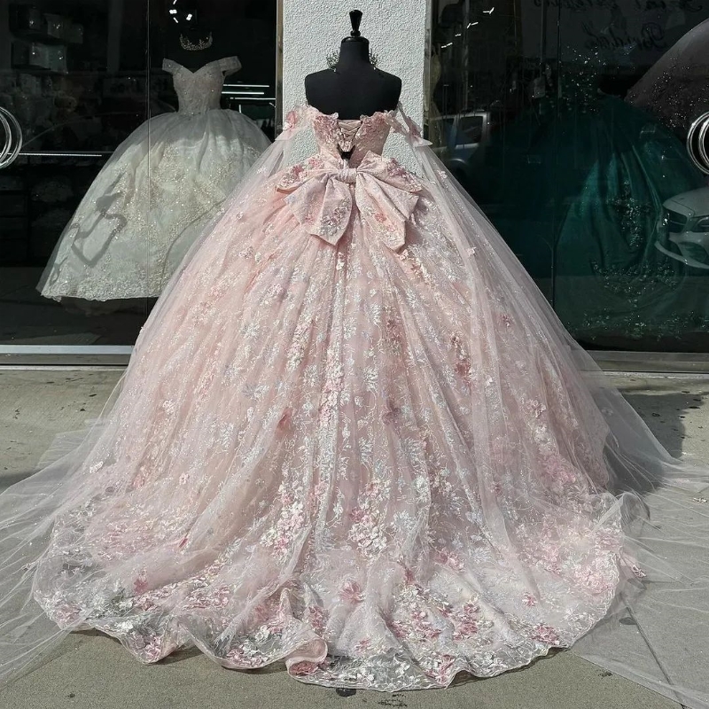 Розовые блестящие платья Quinceanera 2024, кружевные аппликации и бусы, тюль-платье для выпускного вечера, сладкое платье принцессы на день рождения для 15-16 лет, гала-конкурс
