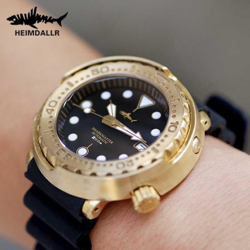 Heimdallr Brązowy Tuna Automatyczne zegarek mechaniczny NH35A Sapphire Crystal Diver Watches 200m C3 Super Luminous Gold Wristwatch Wrist265a