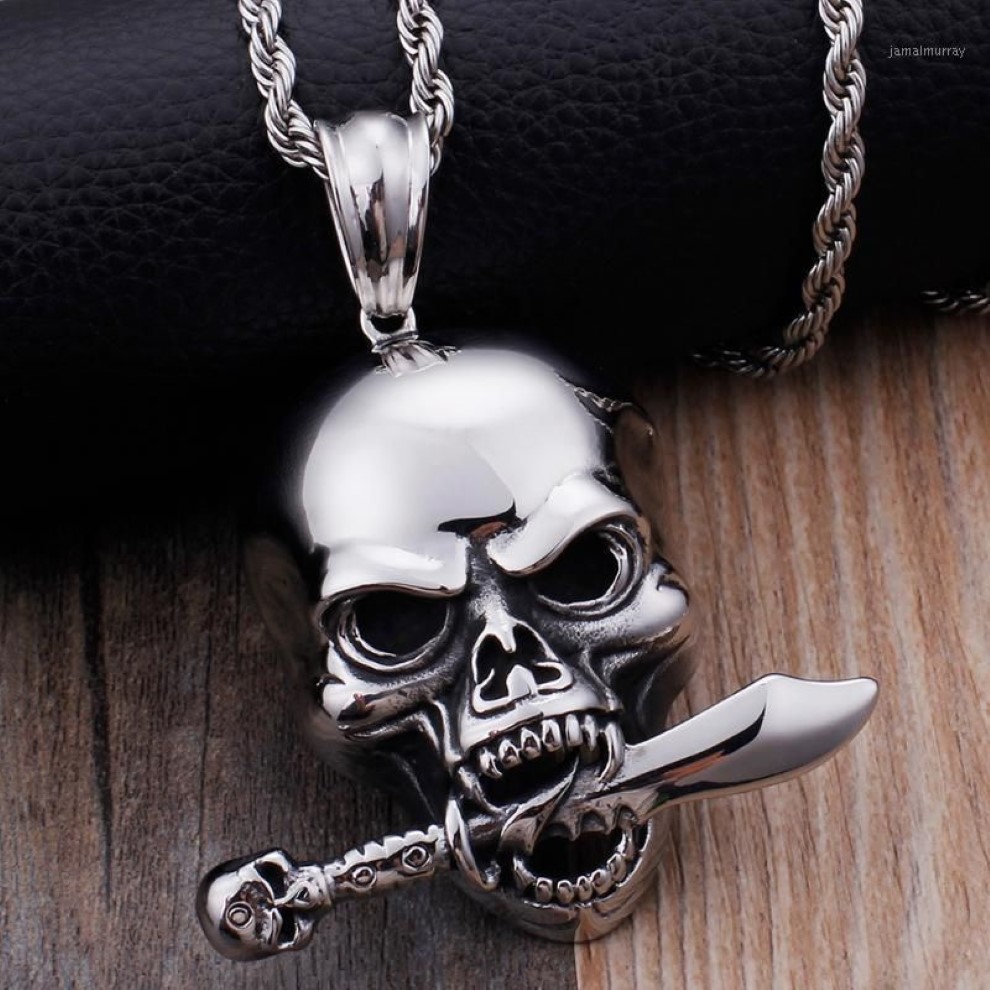 Gothic Rocker Anhänger Halskette Für Männer Frauen Antike Edelstahl Herren Biker Schmuck Coole Männer Geist Anhänger New12345