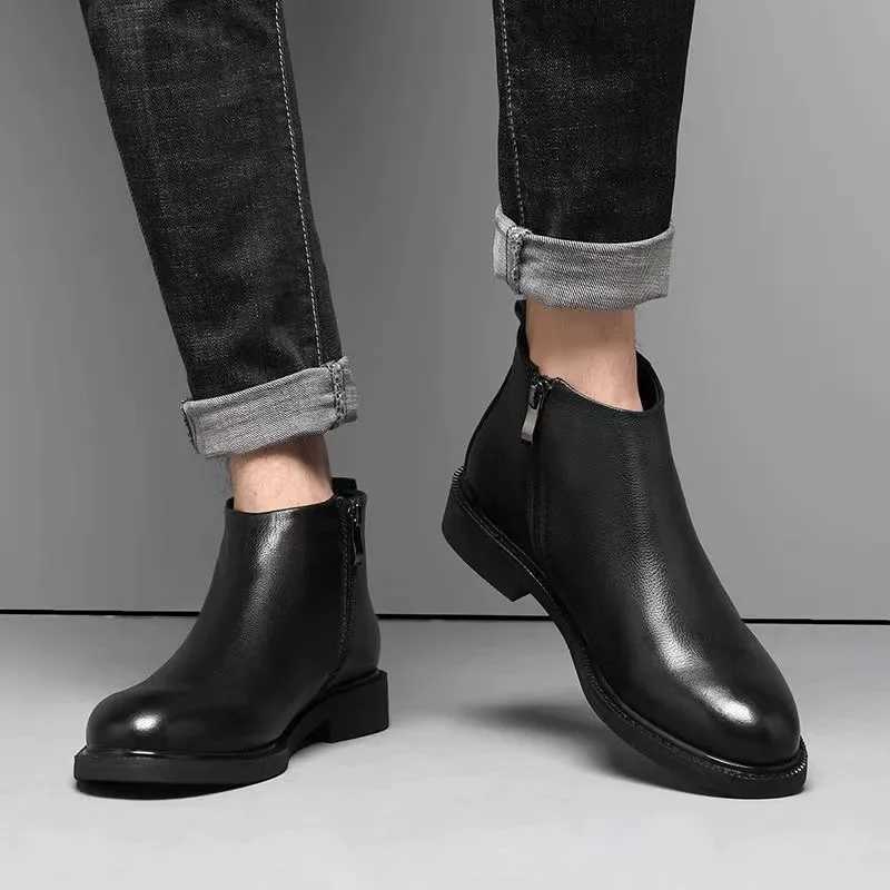 Laarzen Effen kleur Europese stijl Veelzijdig Platform RITS Casual Sport Zapatos Para Hombres Echt lederen herenschoenen Chelsea Boots