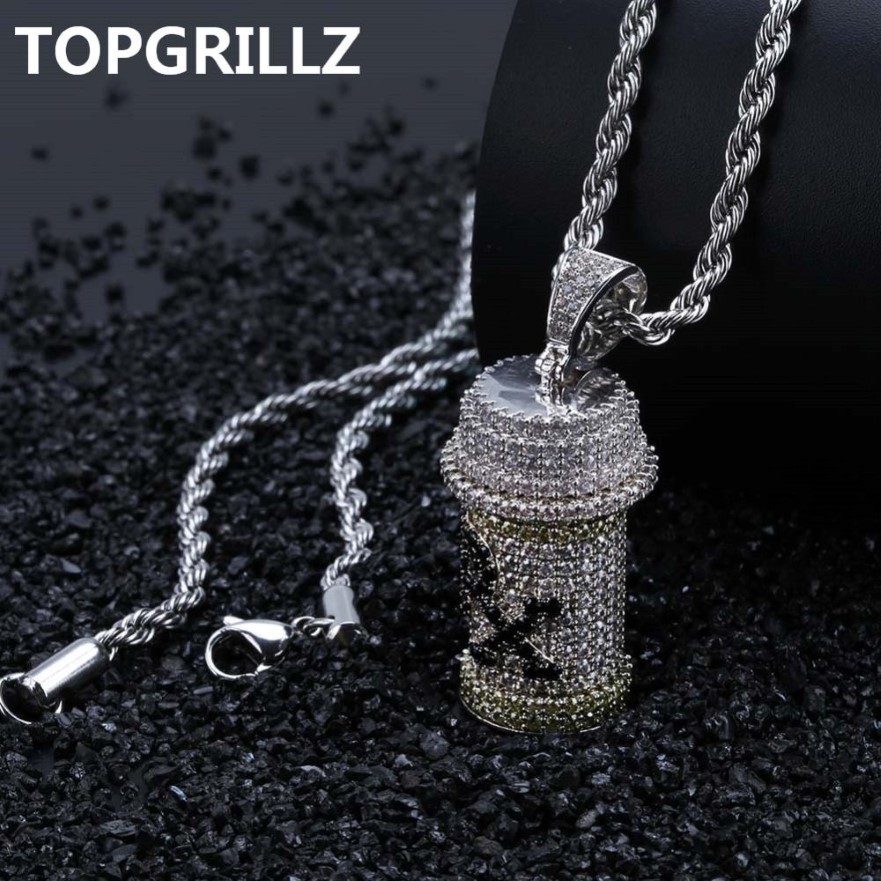 Topgrillz hip hop çıkarılabilir ilaç şişe kolye kolye erkek mücevherler altın gümüş renk kübik zirkon kolyeler hediyeler2574