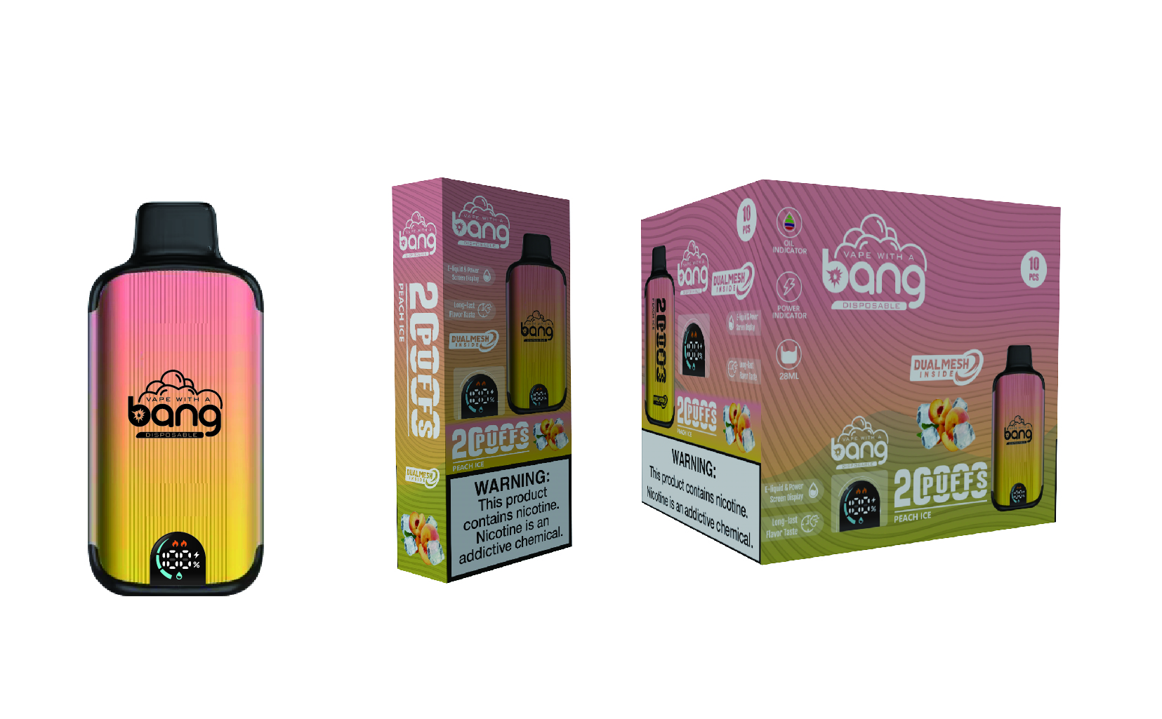Original Bang Smart Screen 20K Puff Disponible Electronic Cigarette Pre Charge Box med laddningsbar 28 ml POD Mesh Coil Vape Pen 0% 2% 3% 5% Ny produkt Hot Selling