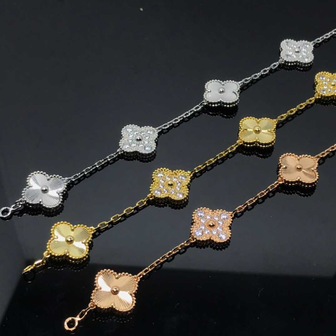 デザイナージュエリーラグジュアリーブレスレットリンクチェーンVanca v Classic Four-Leaf Clover Bracelet for Women 18K Rose Gold Diamonds Fashion Handwear JP17